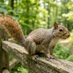Squirrel sitting on a wooden fence
